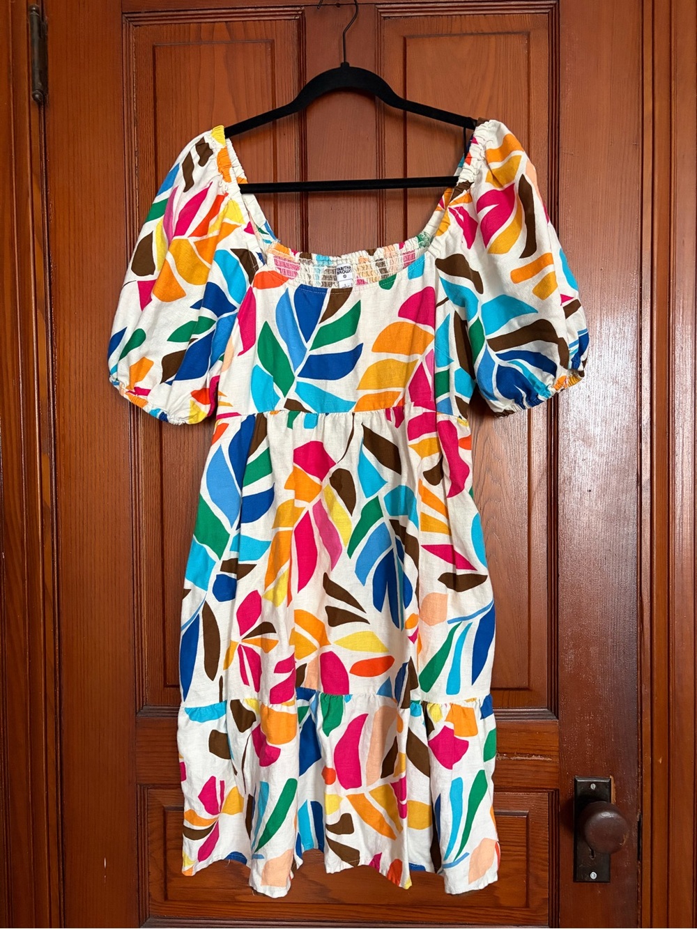 White Mini Dress with Multicolor Leaf Print, Tabitha Brown, pockets, large